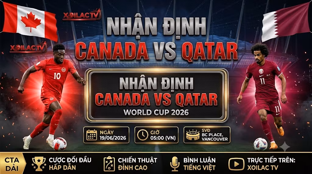 Nhận định soi kèo bóng đá trận Canada vs Qatar World Cup 2026 trên Xoilac TV