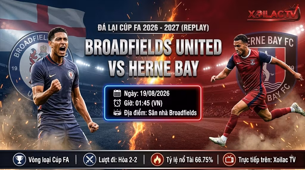 Nhận định bóng đá và link xem trực tiếp Broadfields United vs Herne Bay vòng loại Cúp FA trên Xoilac TV.