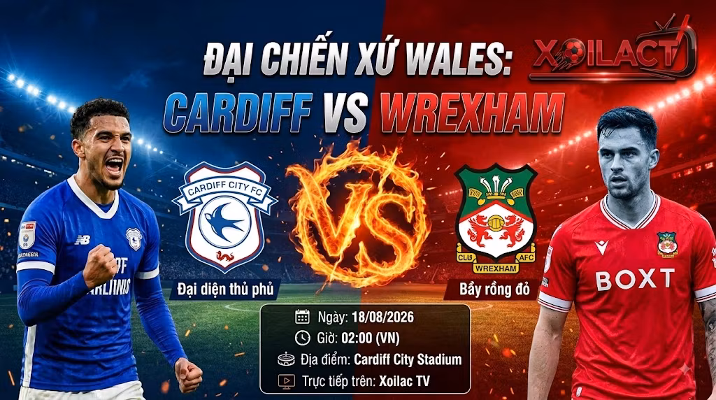 Nhận định, soi kèo trận Cardiff vs Wrexham lúc 02h00 ngày 18/8 vòng 1 Hạng Nhất Anh 2026/27.