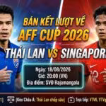 Ảnh bìa nhận định trận đấu giữa Thái Lan vs Singapore, bán kết lượt về AFF Cup 2026, soi kèo trực tiếp bóng đá trên Xoilac TV.