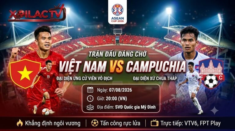 Ảnh bìa nhận định trận đấu giữa ĐT Việt Nam vs Campuchia lúc 20h00 ngày 7/8 tại vòng bảng ASEAN Cup 2026 trên Xoilac TV.